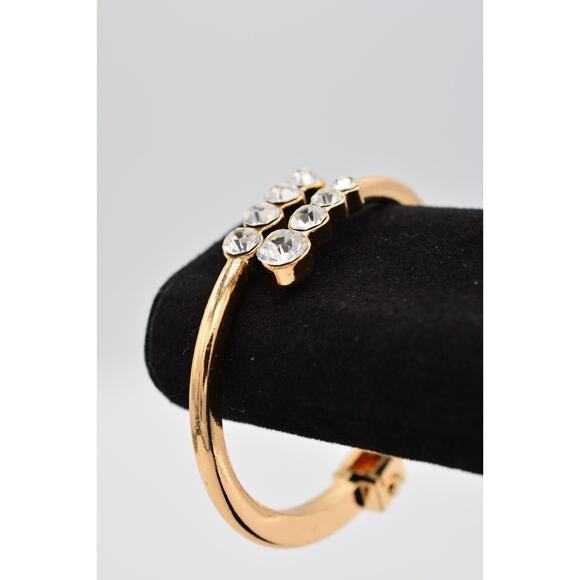 Hinged Bangle Bracelet Shiny Rhinestone Crystal Sparkling Gold Tone Bin8 - Picture 2 of 12